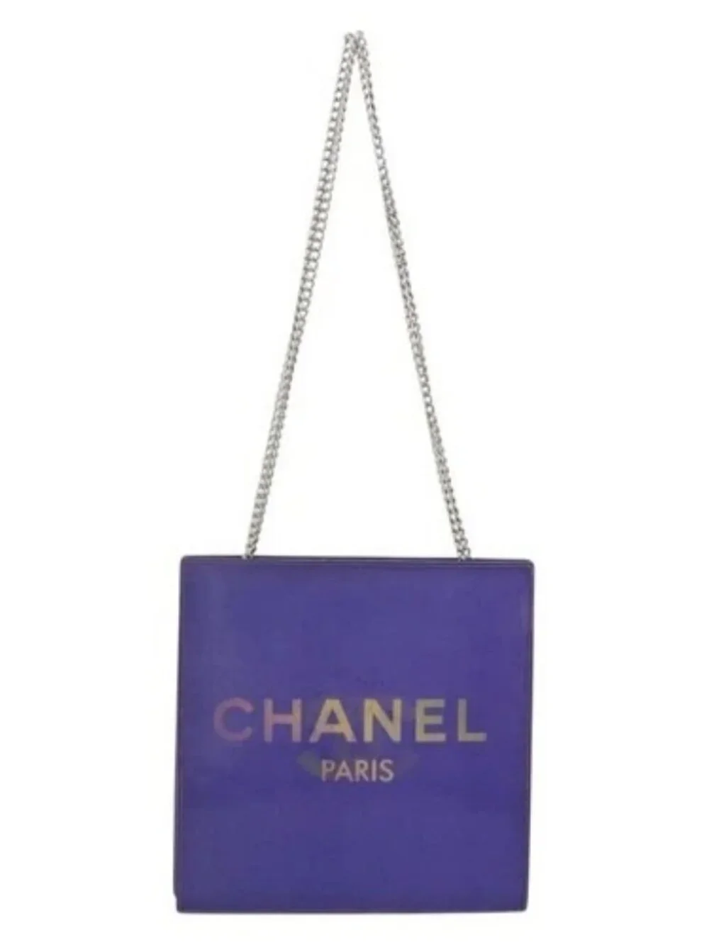 CHANEL Hologram Line Chain Shoulder Bag Nylon Purple Silver CC Auth bs35589A